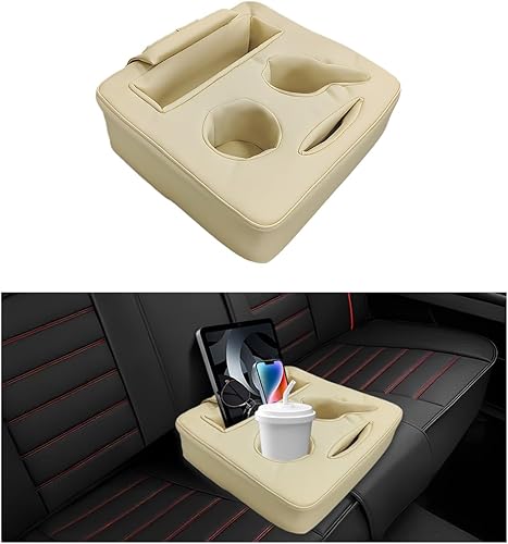 Miniatura 9 de Organizador de Asiento Trasero de Automóvil, Bandeja Expansora de Portavasos de Sofá de Asiento Trasero Automotriz de Cuero, Bandeja de Portavasos