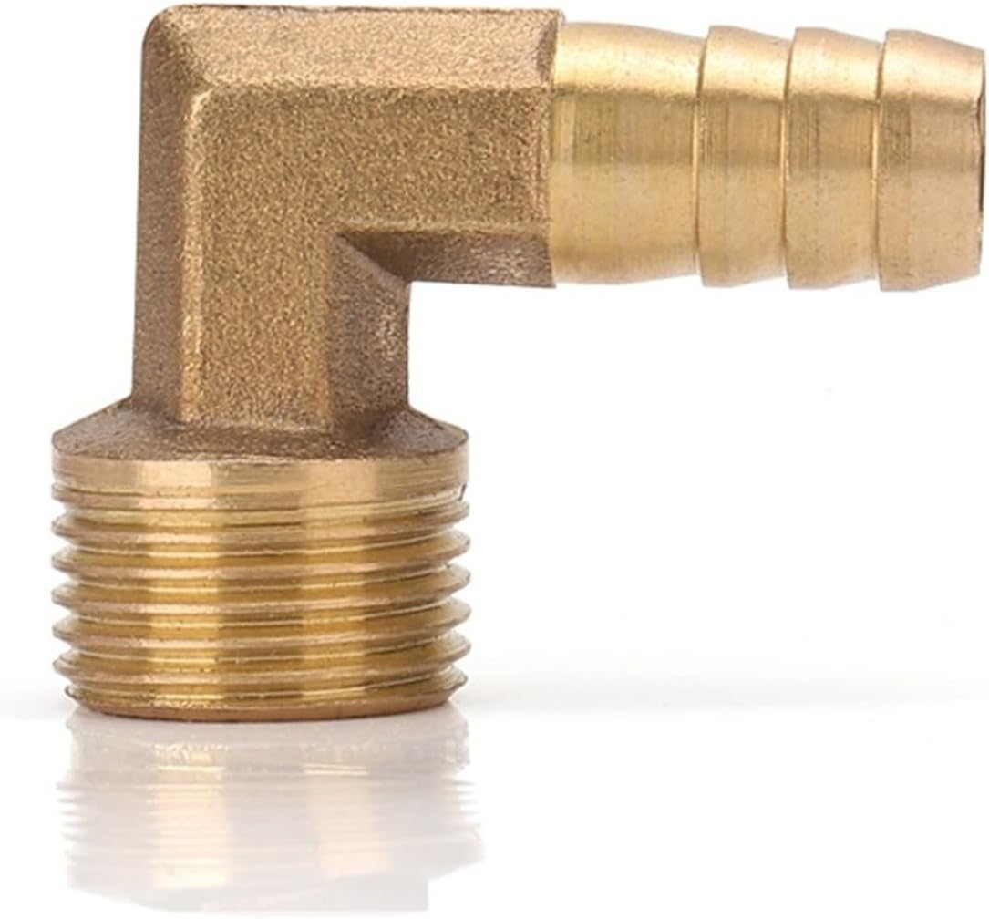 Quick Coupling For Hose Brass Barb Fitting Elbow 6 8 10 12 16mm To 1/4 1/8 1/2 3/8 BSPT Male Thread Connector Joint Adapter Gold(10mm Barb,1/4 inch)