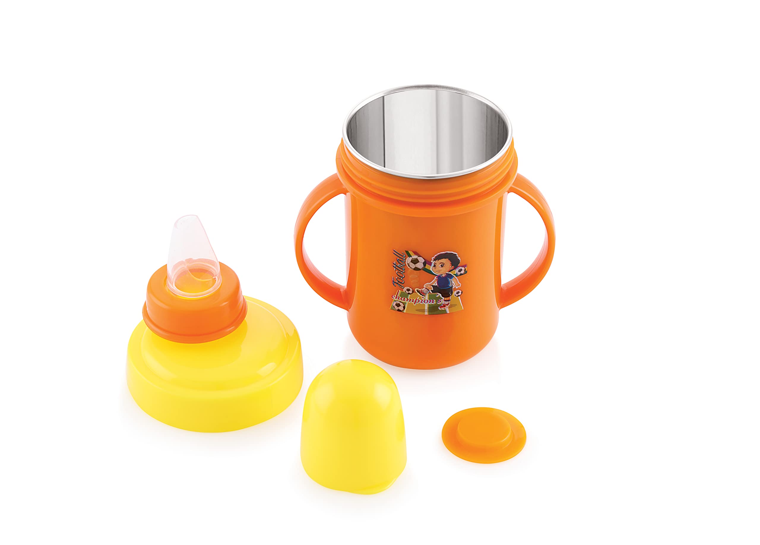 Nabhya Hippo Big 350 Ml Stainless Steel Plastic Spout Sipper Cup for Kids Age 3-36 Months (Orange)-image-36