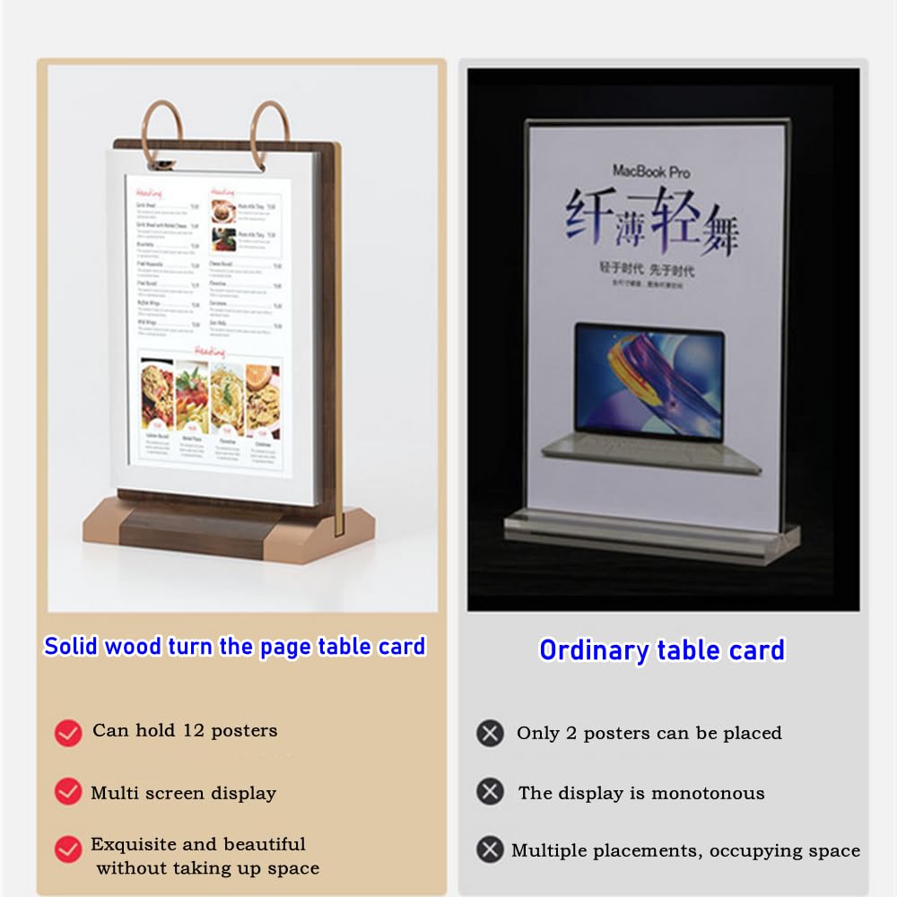 NatureMan A5-Schilderhalter aus Walnussholz, vertikal, 6 Seiten (12 Seiten), doppelseitiger Flyer-Display-Rahmen mit Sockel, Tischkarte für Geschäft, Restaurant, Speisekarten, Einzelhandel, Messe (10