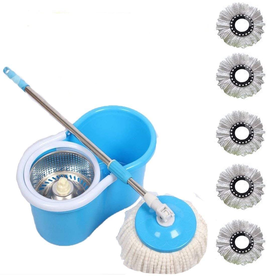 JSN Steel Magic Spin Cleaning Bucket Mop Set 360 Degree Self Spin Wringing with 6 Refill for Home,Office Floor Wet & Dry Mop (Multicolor)