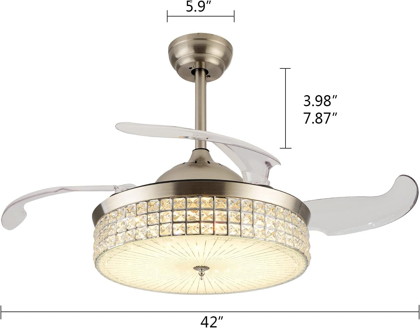 Limited 42 Modern Crystal Ceiling Fan with Light and Remote Control, Ceiling Fan Chandelier LED Three-Color Lights 3 Speeds Fan Retractable Blade for Living room, Kitchen, Restaurant Cheap 42 Modern Crystal Ceiling Fan with Light and Remote Control, Ceiling Fan Chandelier LED Three-Color Lights 3 Speeds Fan Retractable Blade for Living room, Kitchen, Restaurant