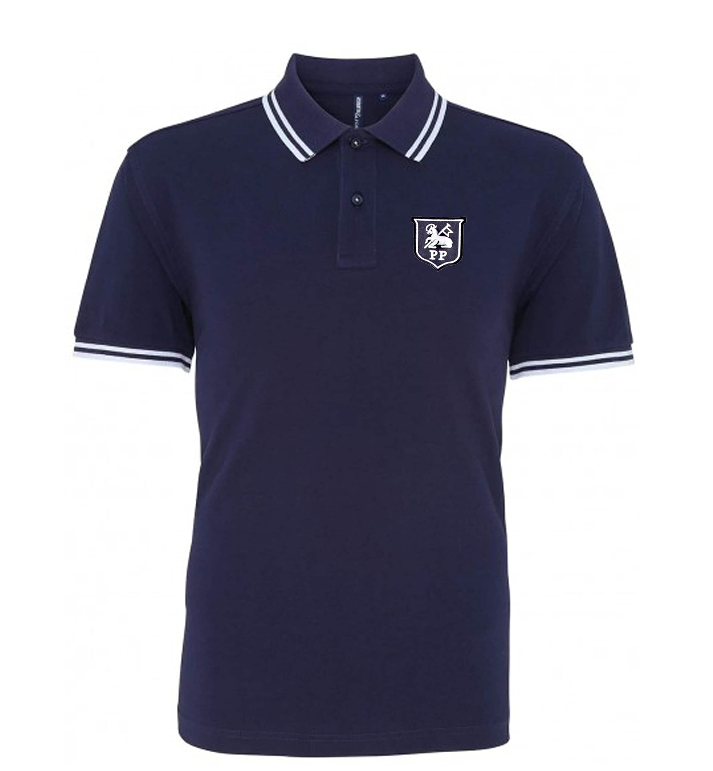 Preston 1940-1960s Retro Football Iconic Polo Embroidered Logo Navy/White