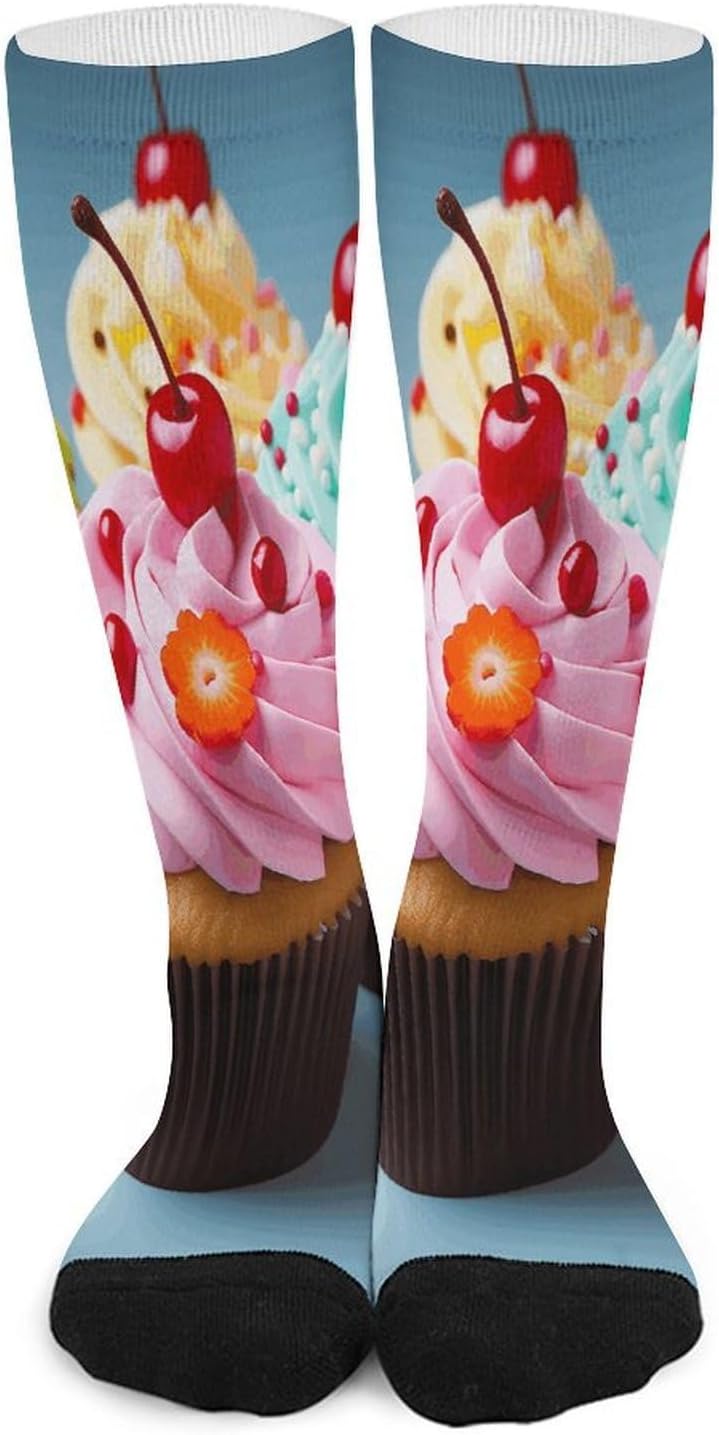 Cupcake Mid-Calf Socks Women Warm Knee High Socks Cozy Hiking Skiing Soft Boot Mid Calf Stocking Unisex