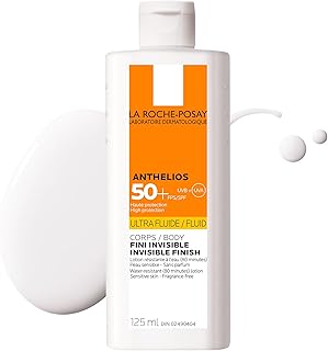 La Roche-Posay Anthelios Ultra Fluid Body Sunscreen Broad Spectrum SPF 50+, Reef Safe, Non-Greasy Matte Finish, 80 Min Water & Sweat Resistant, Fragrance Free, Dermatologist Recommended, 125ML, White