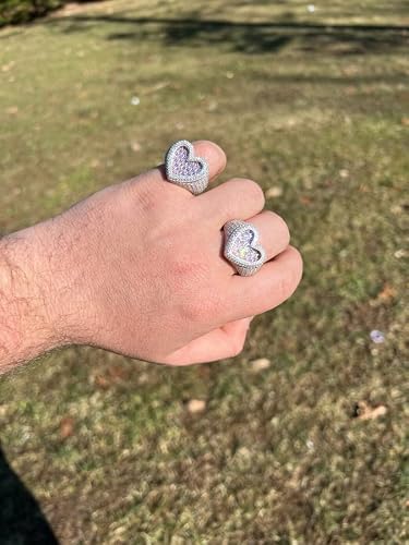 Mens Ladies Pink Baguette Ring - Real Solid 925 Silver Heart Ring - Hip Hop 3D Heart Shaped Ring - Iced Ring Sz 5-13 (7) #TOP5