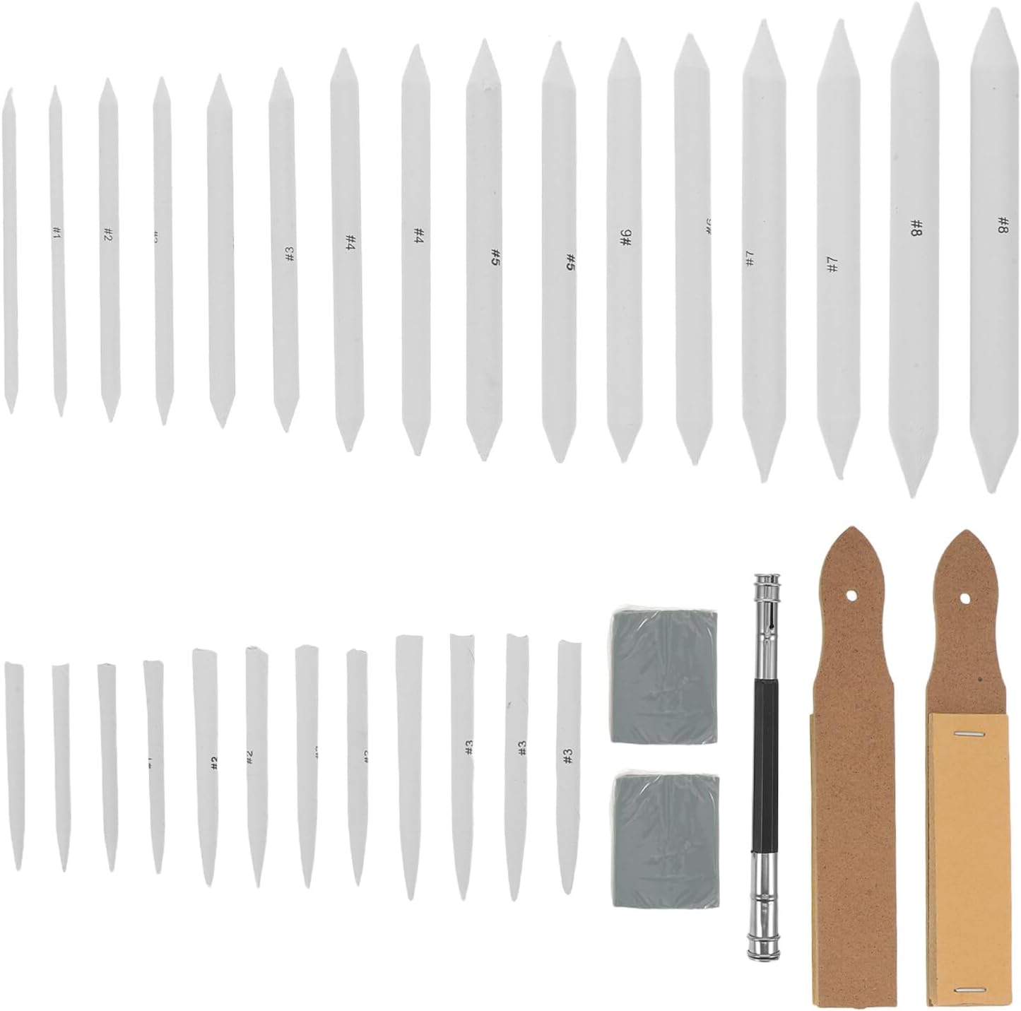Ipetboom 33pcs Paper Art Blenders and Drawing Stumps Set with Sandpaper Sharpener, Pencil Extension Tool, and Erasers for Student Sketching and Charcoal Blending Supplies