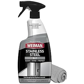 Weiman Stainless Steel Cleaner and Polish - Protects Appliances from Fingerprints and Leaves a Streak-Free Shine for Refrigerator, Dishwasher, Oven & Grill, Cleaning Supplies, Microfiber Cloth