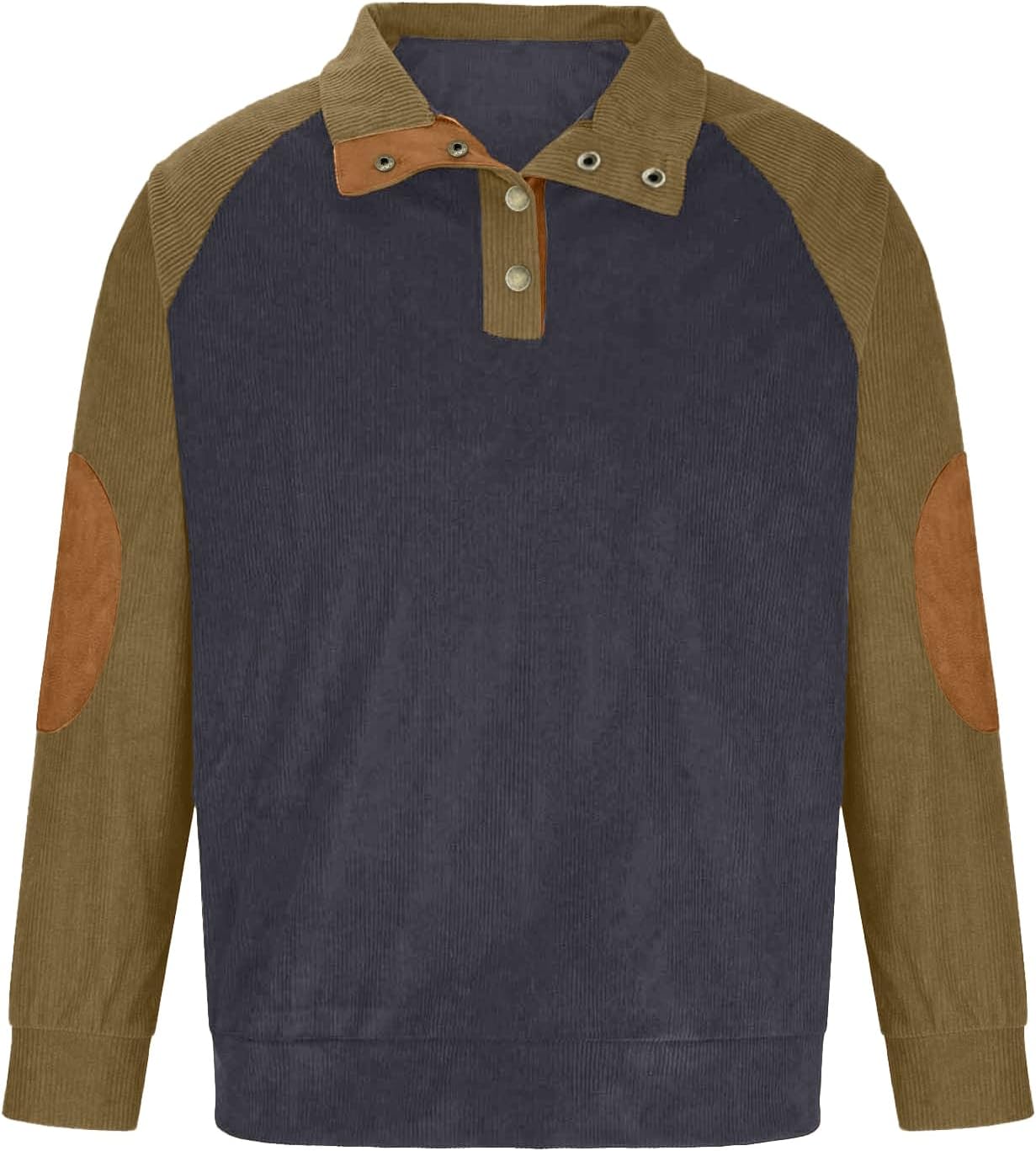Mens Casual Corduroy Sweatshirt Long Sleeve Stand Collar 1/4 Button Up Pullover Fall Polo Sweaters - Image 4