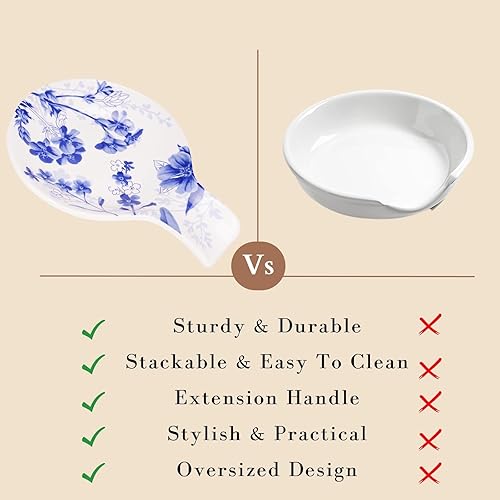 Miniatura 3 de Sonemone Soporte de cuchara de cerámica con diseño de flores de tinta para estufa, soporte de cuchara de 5.5 pulgadas para encimera de cocina,