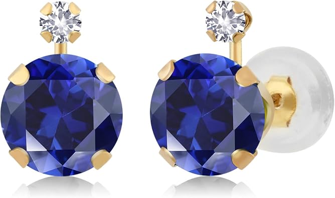 Gem Stone King 14K Yellow Gold Blue Created Sapphire Earrings | 2.08 Cttw