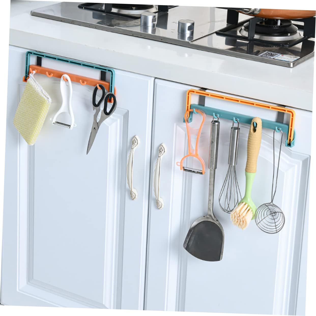 3pcs Cupboard Door Hook Hanger No Drilling Towel Rack Collapsible Hanging Rack Easy Install Rustproof for Kitchen