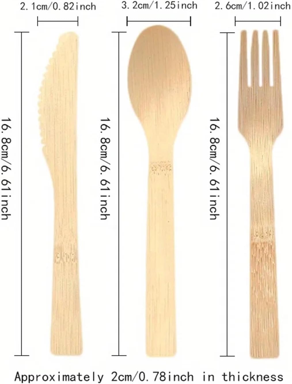 Bamboo Forks 100 Pcs Tableware Set, Fork Spoon Knife Disposable(Bamboo knifes)