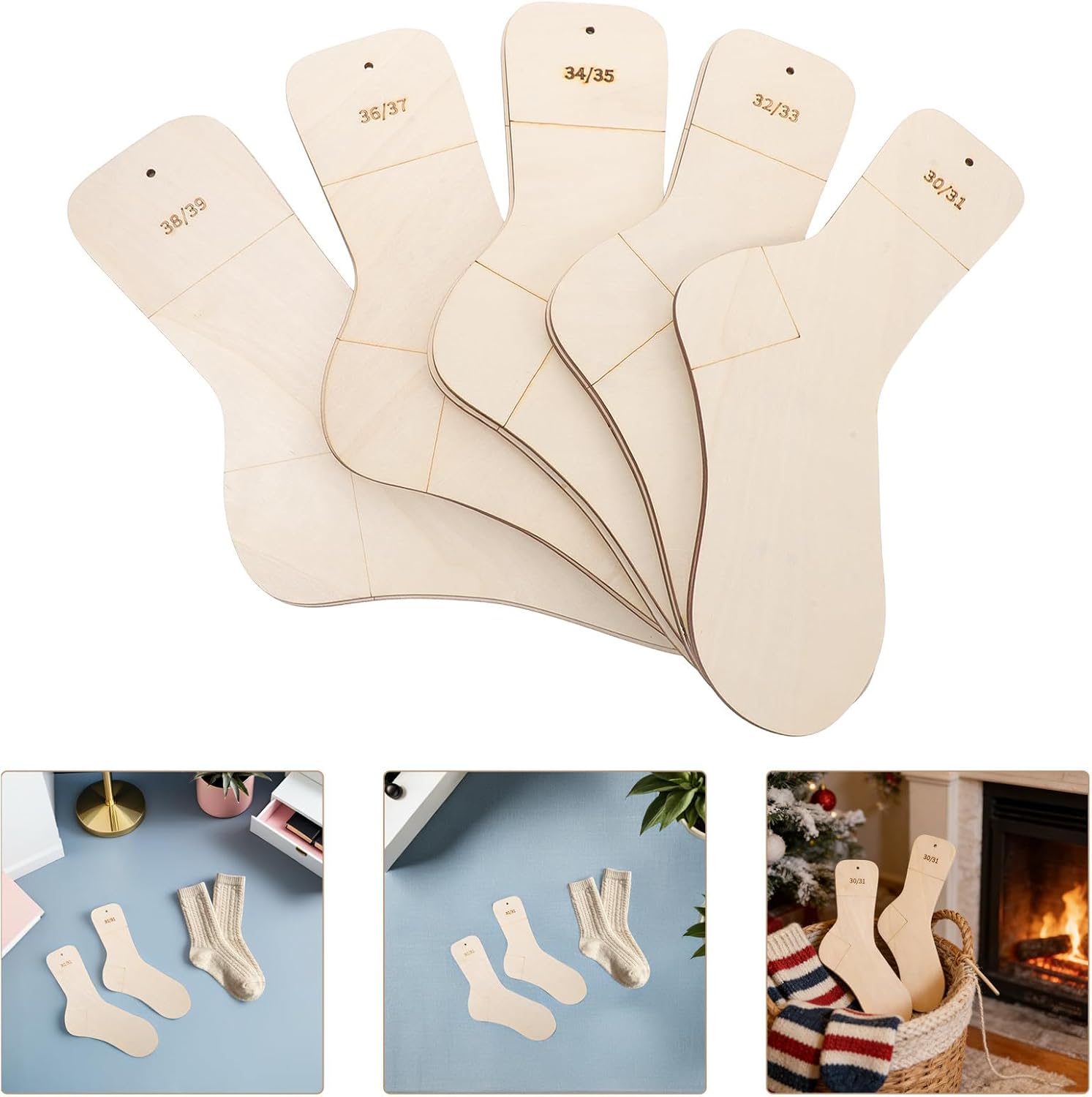 Wooden Sock Blocker Set for Knitting, 10pcs, Size 30-39