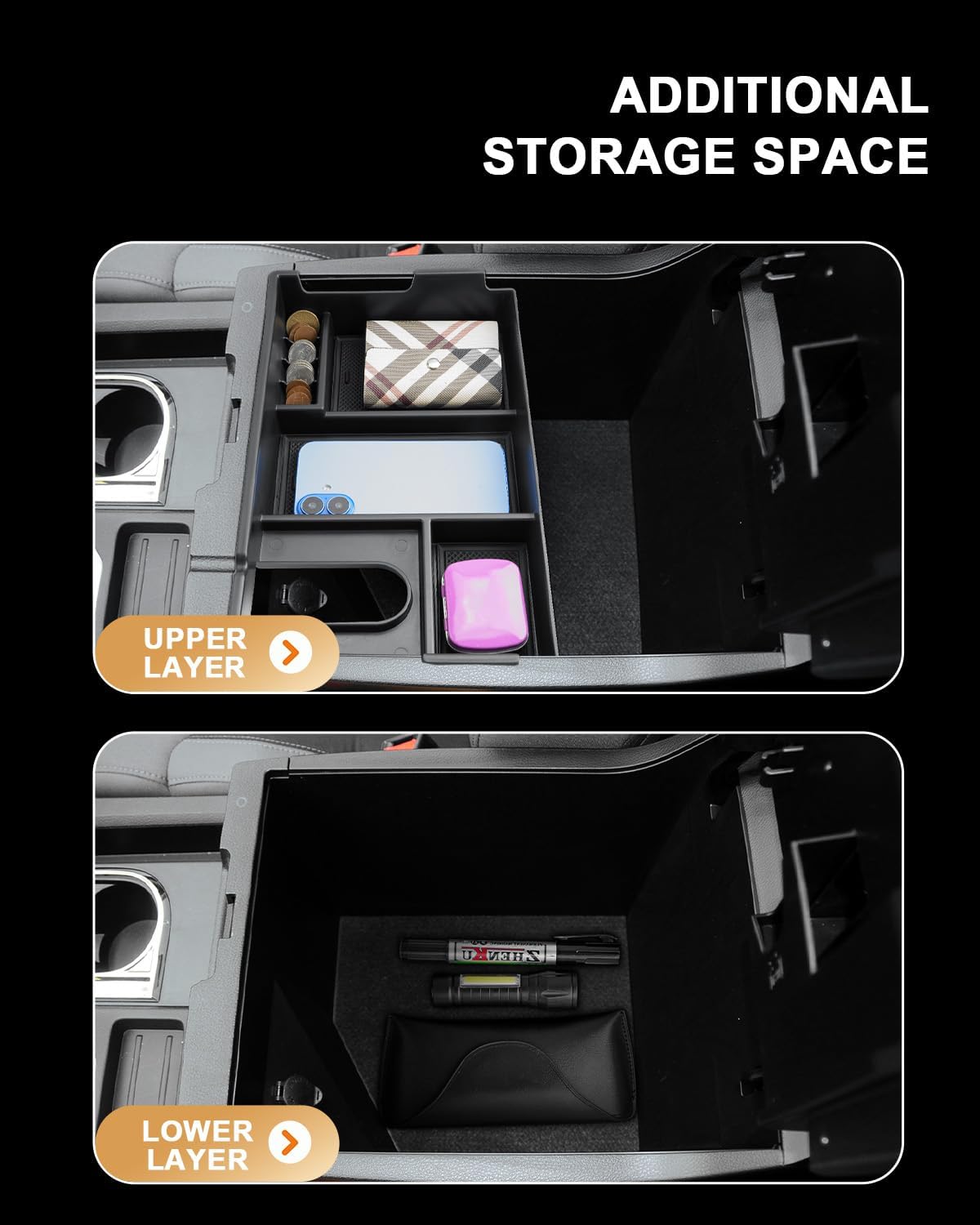 Center Console Organizer For 2007-2021 Toyota Tundra/2008-2020 Sequoia - Half Size Console Armrest Organizer Tray For Tundra 2007-2021/Sequoia 2008-2020 Accessories - Full Console w/Bucket Seats ONLY