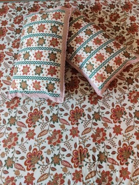 Image of Jaipuri bedsheets, Featuring a 220 TC Double Bed Super King Size 100% Cotton bedsheet with 2 Pillow Covers. The bedsheet Measures 108 X 108 inches. (Design 10)