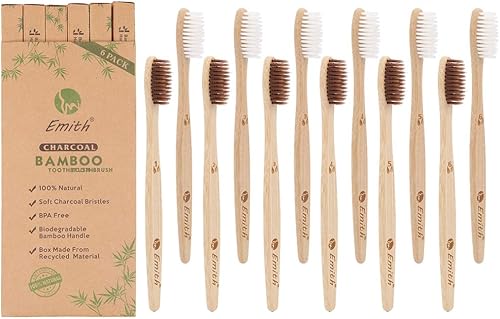12 cepillos de dientes de bambú biodegradables, cerdas de carbón suave, cepillo de dientes orgánico natural, cepillo de dientes ecológico para