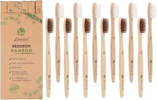 12 Pcs Bamboo Toothbrushes Biodegradable Soft Charcoal Bristle Toothbrush Natural Organic Tooth Brush Eco-Friendly Toothbrushes for Family Travelling Business Trips