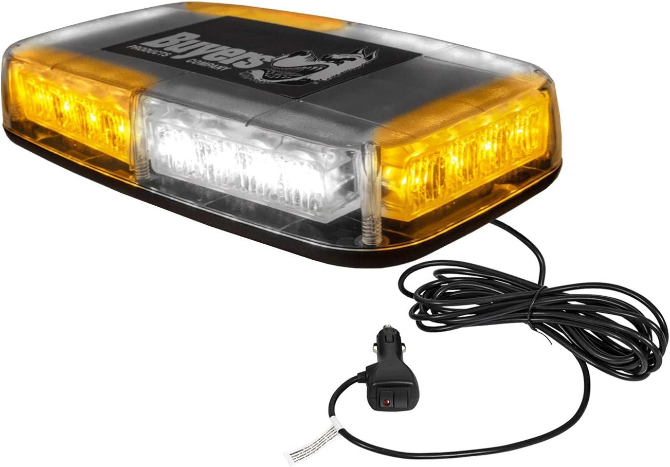 Buyers Products 8891049 Rectangular Multi‑Mount LED Mini Light Bar, Amber/Green – 11 Inch LED Strobe Light Bar with 10 Flash Patterns, Magnetic or Permanent Mount, Emergency Warning Light for Trucks