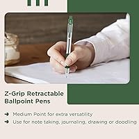 Vista 5 de Zebra Pen Z Grip - Bolígrafos verdes, suaves y cómodos con clip de bolsillo, bolígrafos retráctiles con tinta verde, paquete múltiple fiable