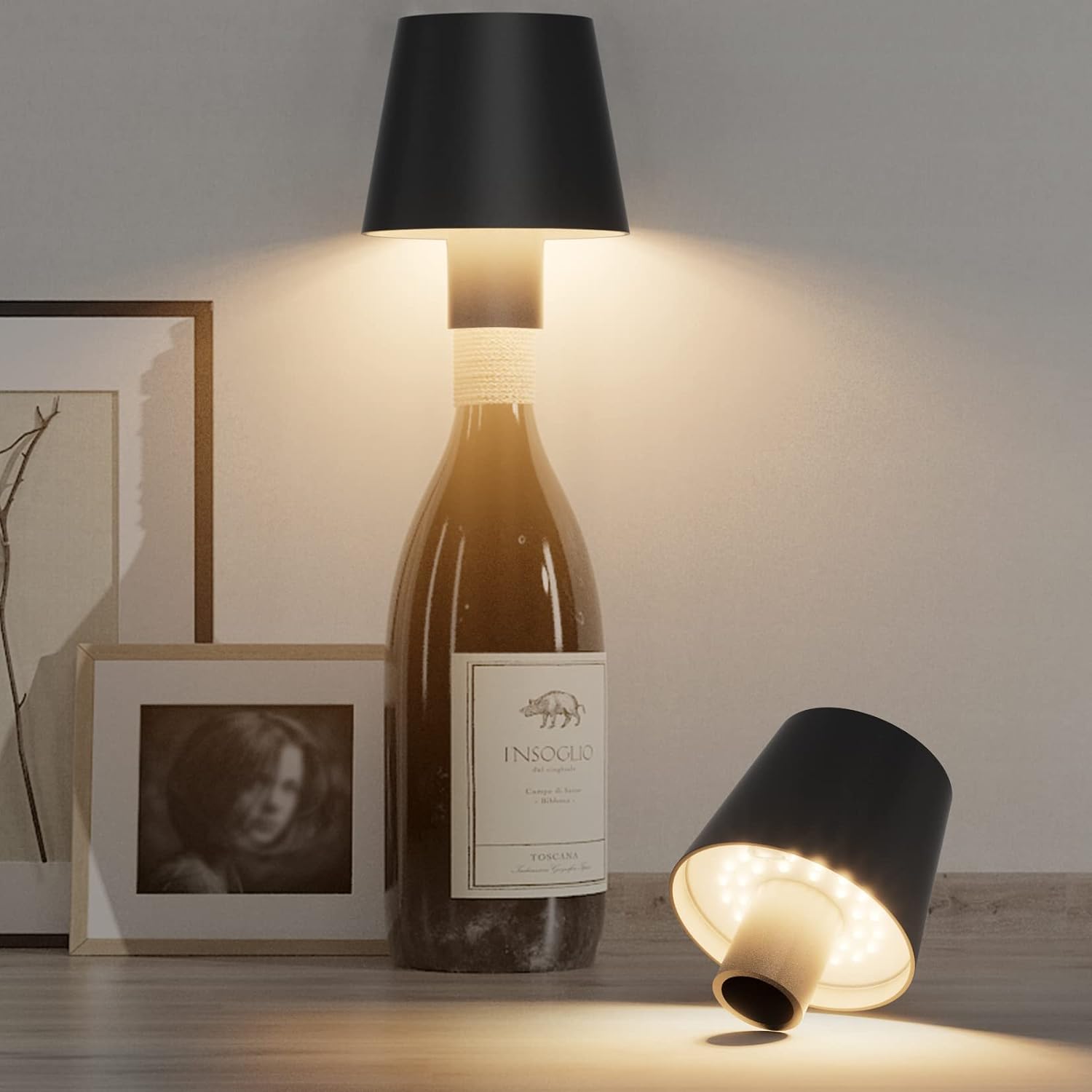 2 Pack LED Bottle Lamp 5500mAh Battery Portable Table Lamp Cordless IP54 Waterproof Wine Bottle Light for Outdoor Dining Bedroom Black