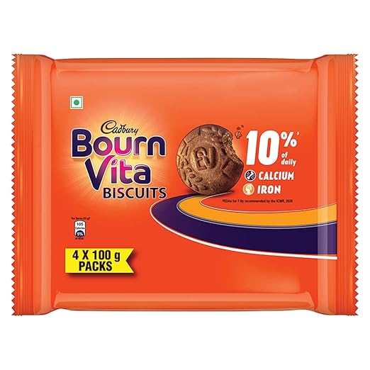 Cadbury Bournvita Biscuits New and Improved Chocolatey Cookies, Tiffin Pack, 400 g