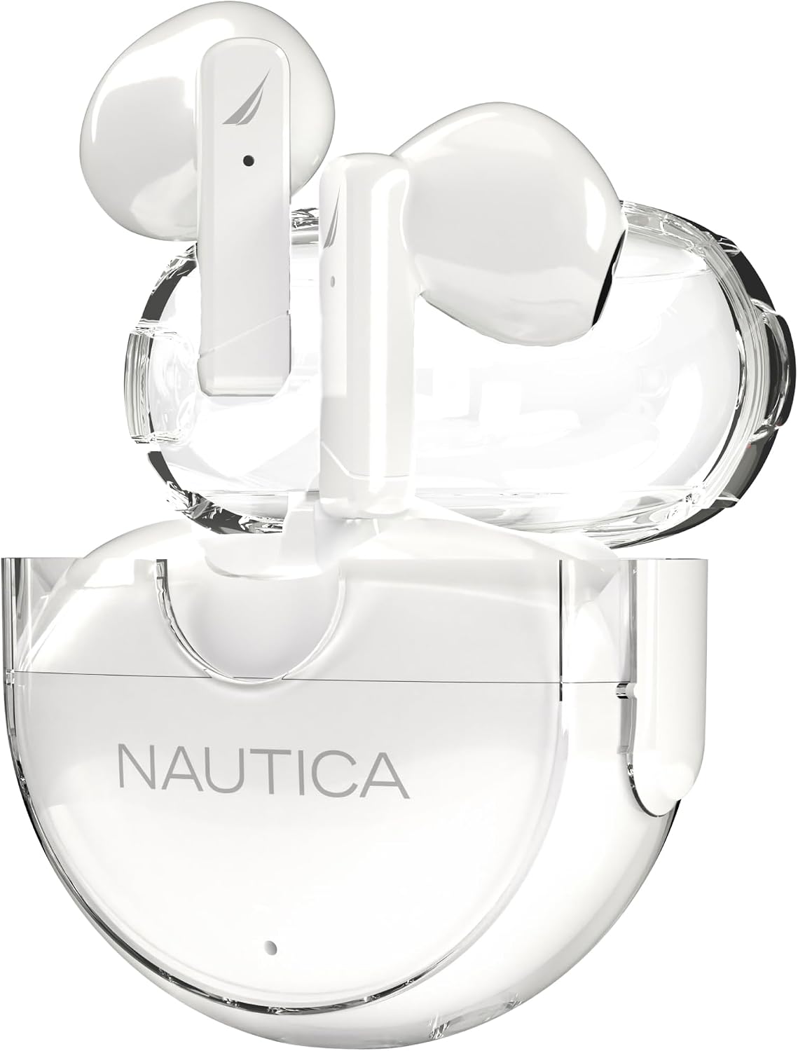 Nautica Bluetooth Earbuds, Wireless Connection, 6 Hours Playtime, Bluetooth 5.1, Hands-Free Stereo Calls, Fast Auto Pair, IPX5 Splashproof, Lightweight Transparent Design for iOS, Android (White)