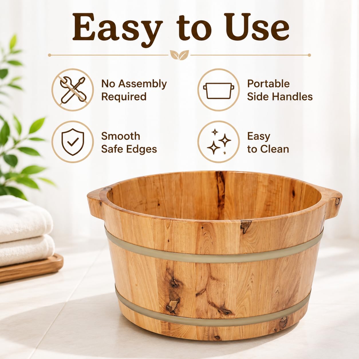 Piscina De Pies De Madera Bañera De Madera Para Remojar Pies Multifunción Cuenca De Pedicura Tazón De Baño De Pie,Para El Hogar, Centro De Baño De Pies