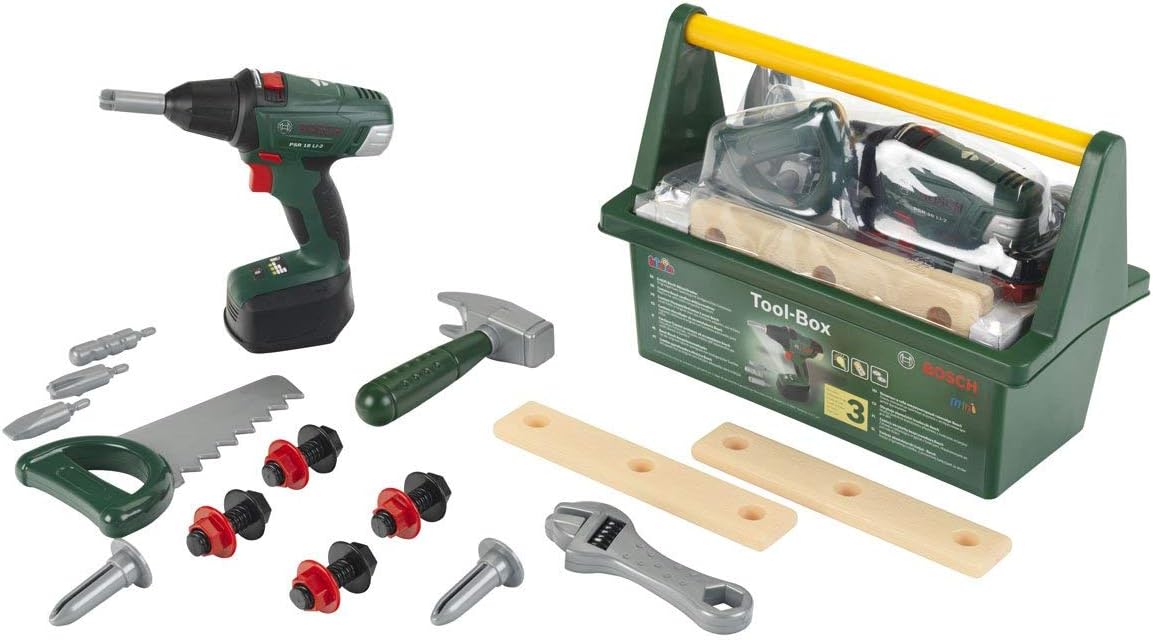 Theo 8520 Bosch Tool Box I With lots of tools I Incl. battery-powered cordless screwdriver with light and sound I Toy for children aged 3 years and up