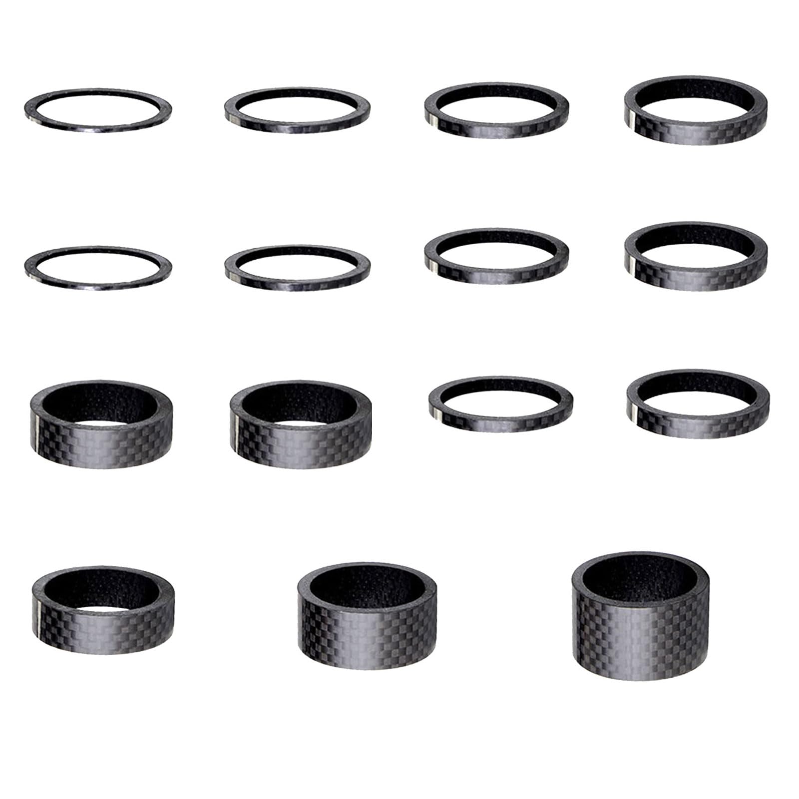 Set di 15 distanziatori per bicicletta, 7 misure, in fibra di carbonio, per bici da strada, distanziatori per bicicletta, 1 mm/2 mm/3 mm/5 mm/10 mm/15 mm/20 mm