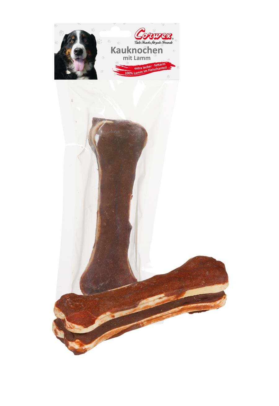 Corwex Os à mâcher (1 x 15 cm avec agneau – Lot de 8), pour grands chiens, extra savoureux et faible en gras, article à mâcher pour chien avec 100 % d'agneau dans la teneur en viande