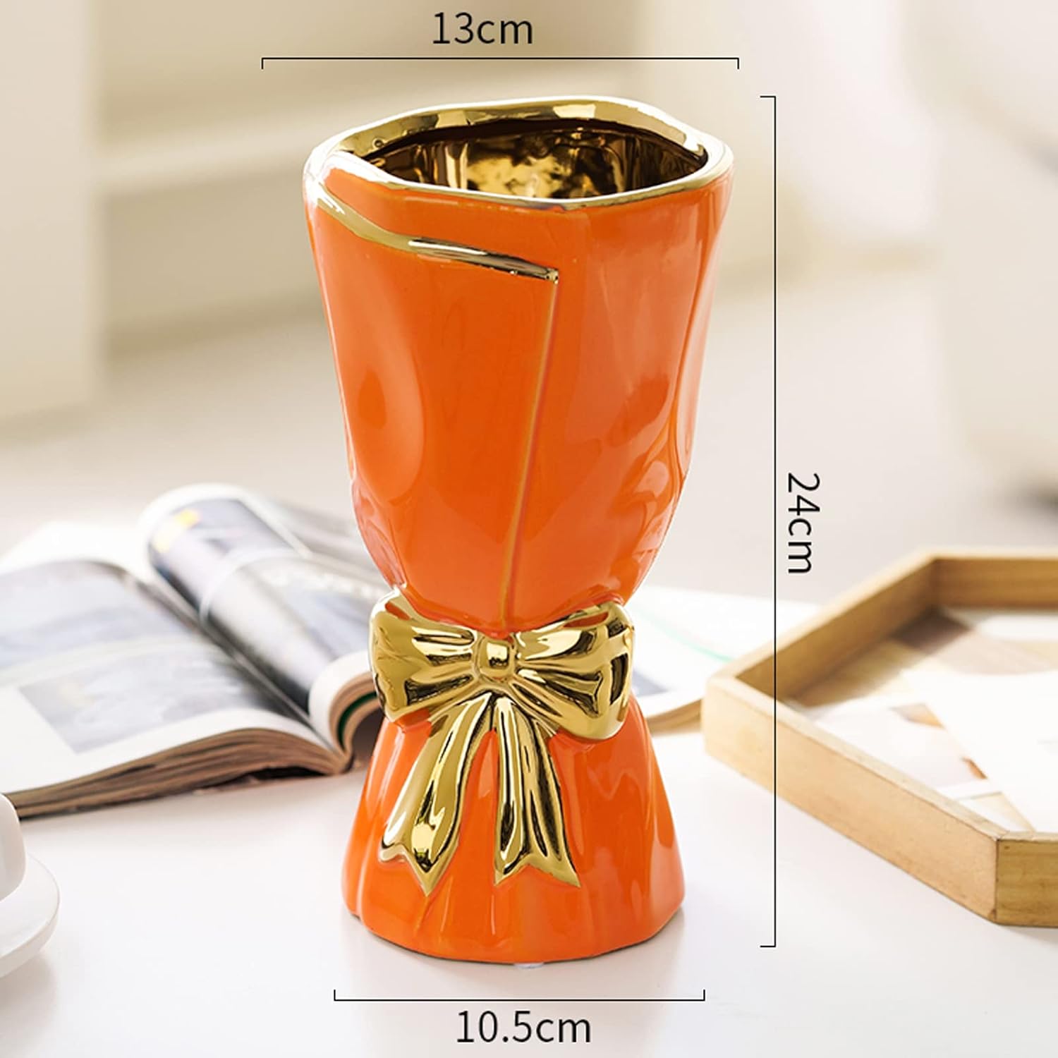 Ceramic vase Gold Handmade Modern Decor, Coffee Table Decorfor Home or Living Room Decor, Rustic Farmhouse Table,Orange