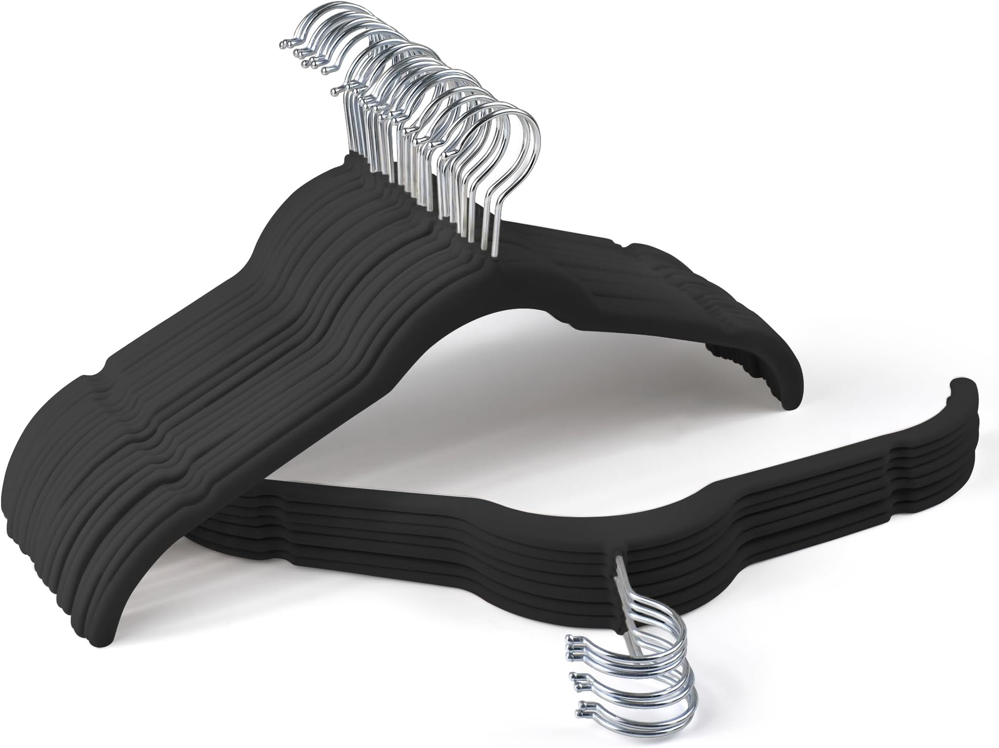Sishynio Premium Velvet Hangers 30 Pack - Space-Saving Closet Organizer for Clothes, Non-Slip Flocked Design, Ideal for Shirts and Coats (Black)
