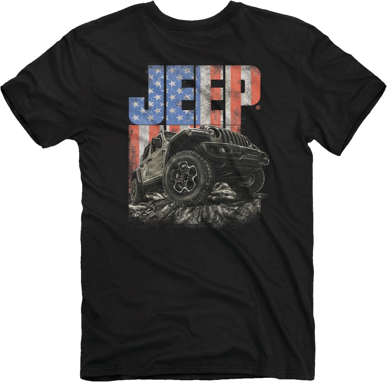 Jeep USA Rocks American Flag Short Sleeve Tee, Patriotic Lightweight Tshirt - Officially Licensed
