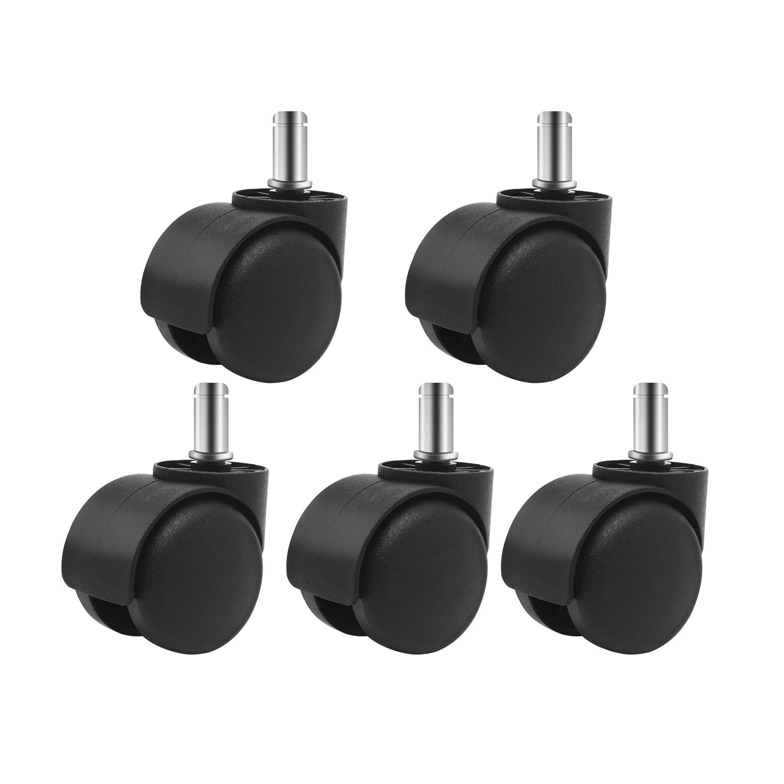 YIOVVOM Office Chair Wheels Replacement Rubber Chair casters(Set of 5) for Hardwood Floors and Carpet- Heavy Duty Caster Support up to 750bls,2 Inch 11mm Universal Standard Size (Black)