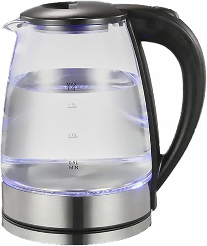 Hervidor eléctrico, hervidor de té eléctrico de vidrio, caldera de agua caliente, calentador con función de apagado automático (1.8 litros), sin