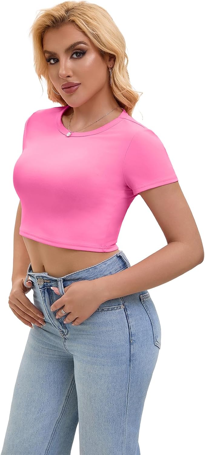 SKYZOO Crop Tops for Women Cute Summer Basic Tees Slim Fit Trendy Short Sleeve T Shirts for Teen Girls 2025 - Image 2
