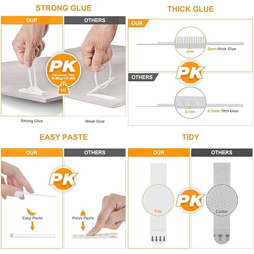 Miniatura 6 de Ainiv 15 pares (30 tiras) extra fuertes para colgar cuadros, cintas adhesivas de montaje con gancho y bucle, sin daños, sin clavos, ganchos para