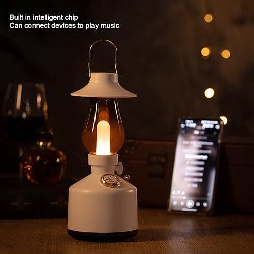 Miniatura 3 de Lámparas de mesa retro con altavoz Bluetooth, lámpara de noche de música vintage, altavoz Bluetooth de mano con luz de vela regulable, efecto de