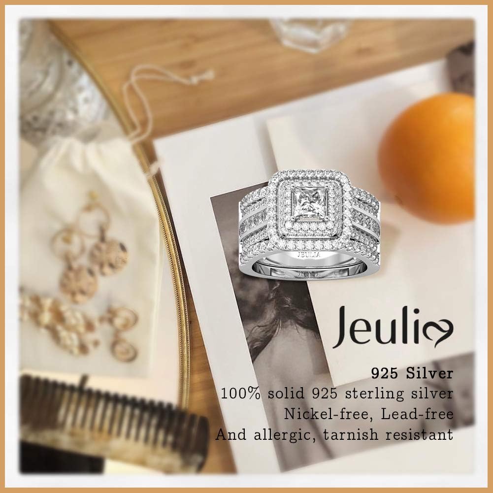Jeulia 3 PC Enhancer Ring Set for Women 925 Sterling Silver Princess Cut Diamond Engagement Rings Cubic Zirconia Halo Solitaire Wedding Rings Anniversary Promise Rings for Her with Jewelry Box : Clothing, Shoes & Jewelry