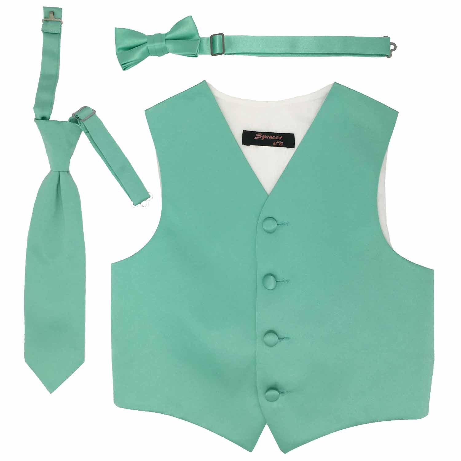 Spencer J's Boys Formal Suit Tuxedo Vest Tie and Bowtie Set Variety of Colors