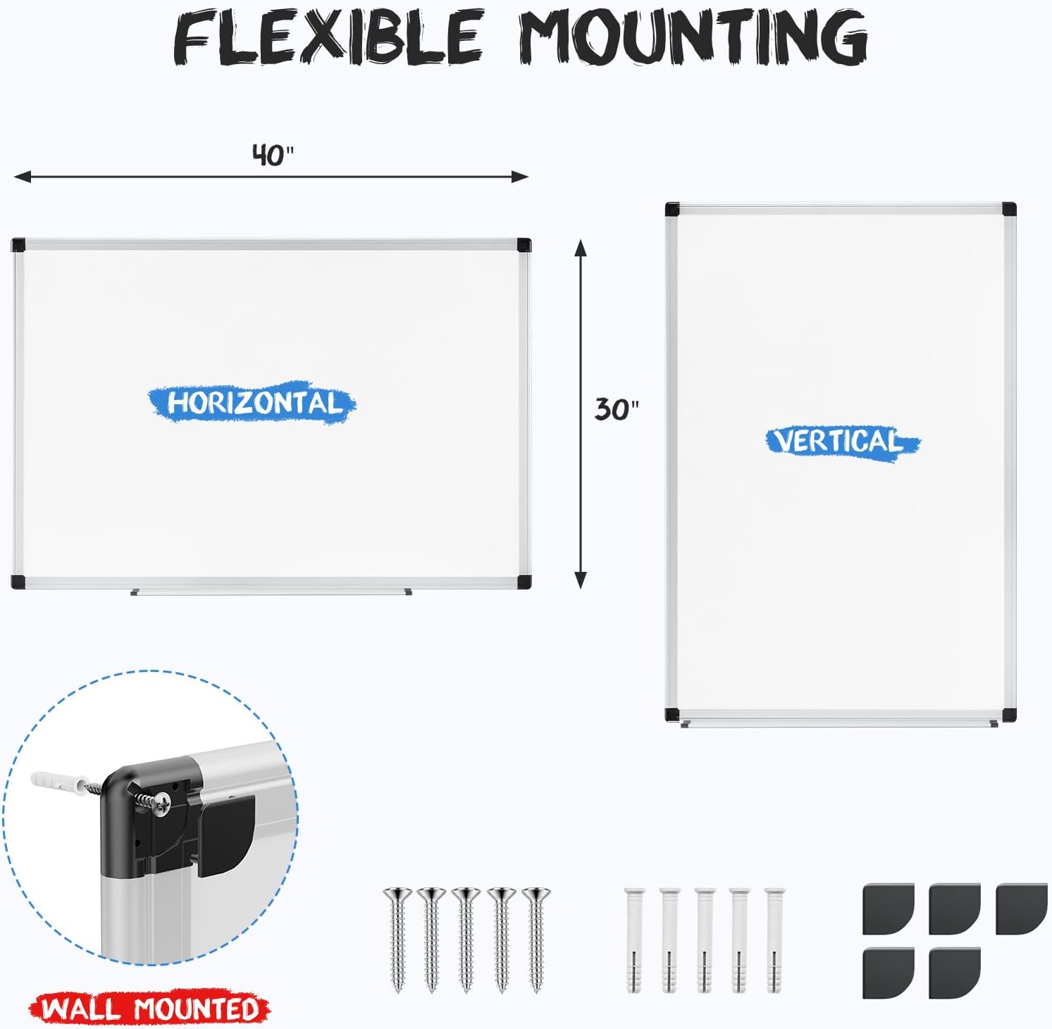 olixis magnetic white board, dry erase board for wall 30" x 40", whiteboard with 1 dry eraser & 2 multicolor markers & 4 magnetic pins, aluminium frame for home, school, office, white white 40"w x 30"h