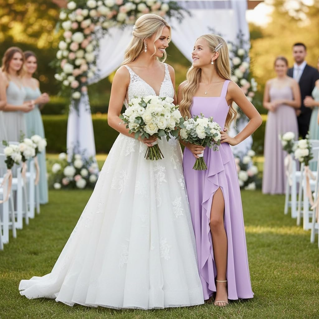 Junior Bridesmaid Dresses for Wedding A Line Chiffon Flower Girl Dress Ruffles Girls Formal Dresses 2-16 Years