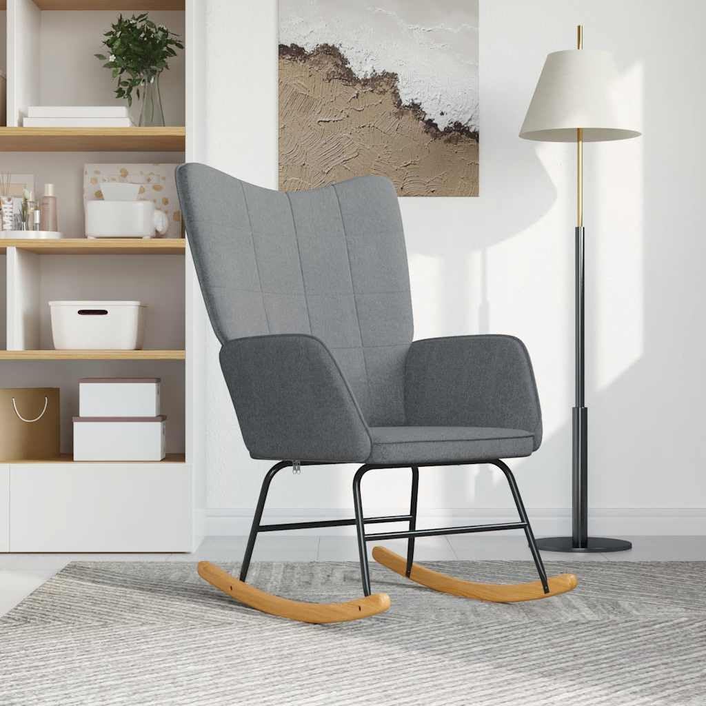 Modern Rocking Chair for Living Room, Comfortable Upholstered Nursery Rocker with Padded Armrests and Solid Wood Legs, Light Grey Fabric Reading Chair for Bedroom, 30.7W x 24D x 38.6H