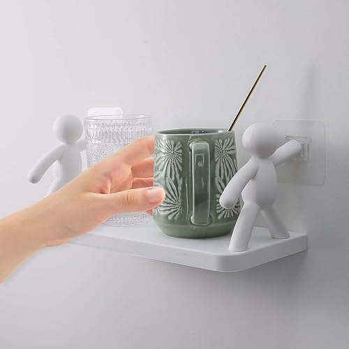 Miniatura 9 de Paquete de 2 estantes flotantes de pared de baño con bonita muñeca, estante colgante de pared de villano, estante de almacenamiento de humanoides