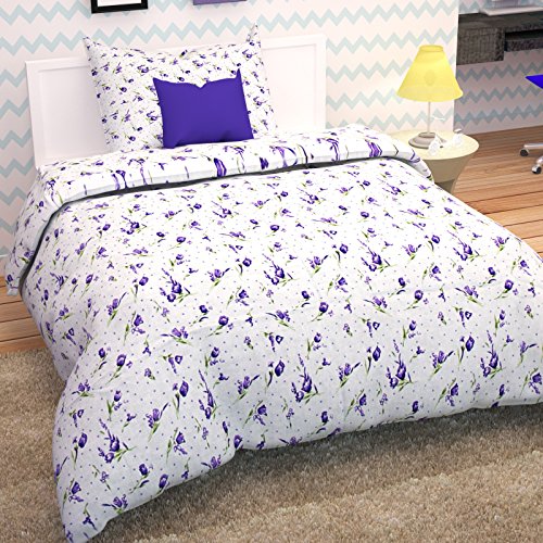 Image of Story@Home Fantasy Floral 100% Cotton Bedsheets for Single Bed with 1 Pillow Cover, Purple