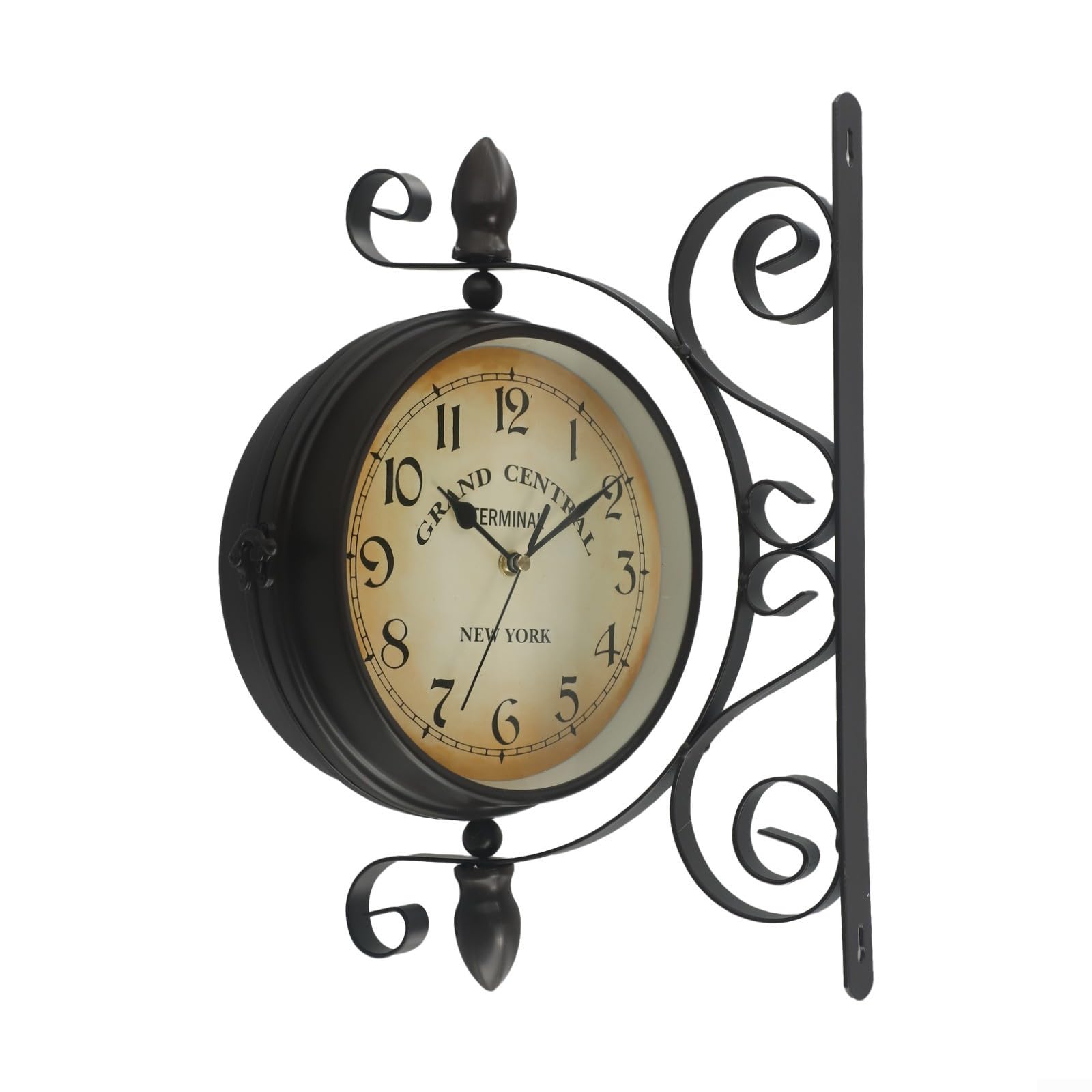 BlissfulAbode Doppelseitige Wanduhr Eisen Bahnhof Stil Antik Rund 8 Zoll Quarz Stille Uhr Mit Großen Zahlen Für Wohnzimmer Flur Veranda Retro, Vintage Wanduhr, Doppelseitige Uhr