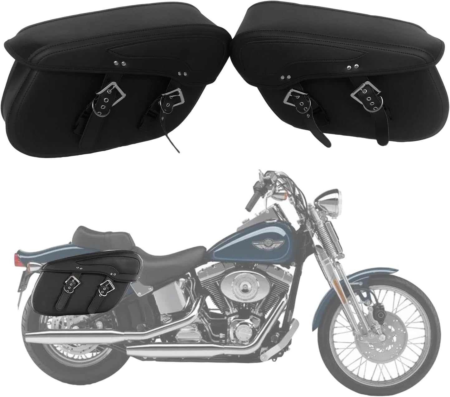 Motorcycle Saddlebags, Studded and Braided Saddle Bags Synthetic Leather Universal for Harley Cruiser Bobber Suzuki Yamaha Kawasaki