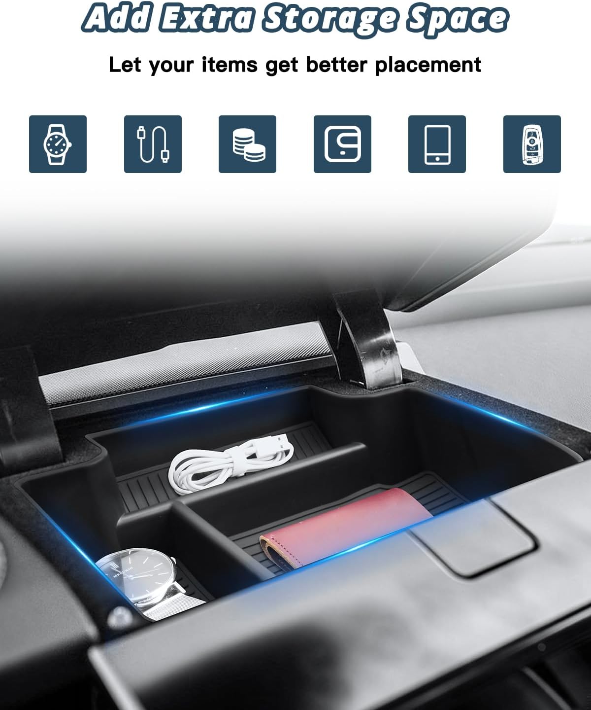 2026 Yukon Behind Screen Organizer for 2026 GMC Yukon Accessories Dash Storage Box Compatible with 2025-2026 Yukon Denali & 2025 2026 GMC Yukon SLE, SLT, AT4, Denali Ultimate(Anti-Slip, ABS Black)