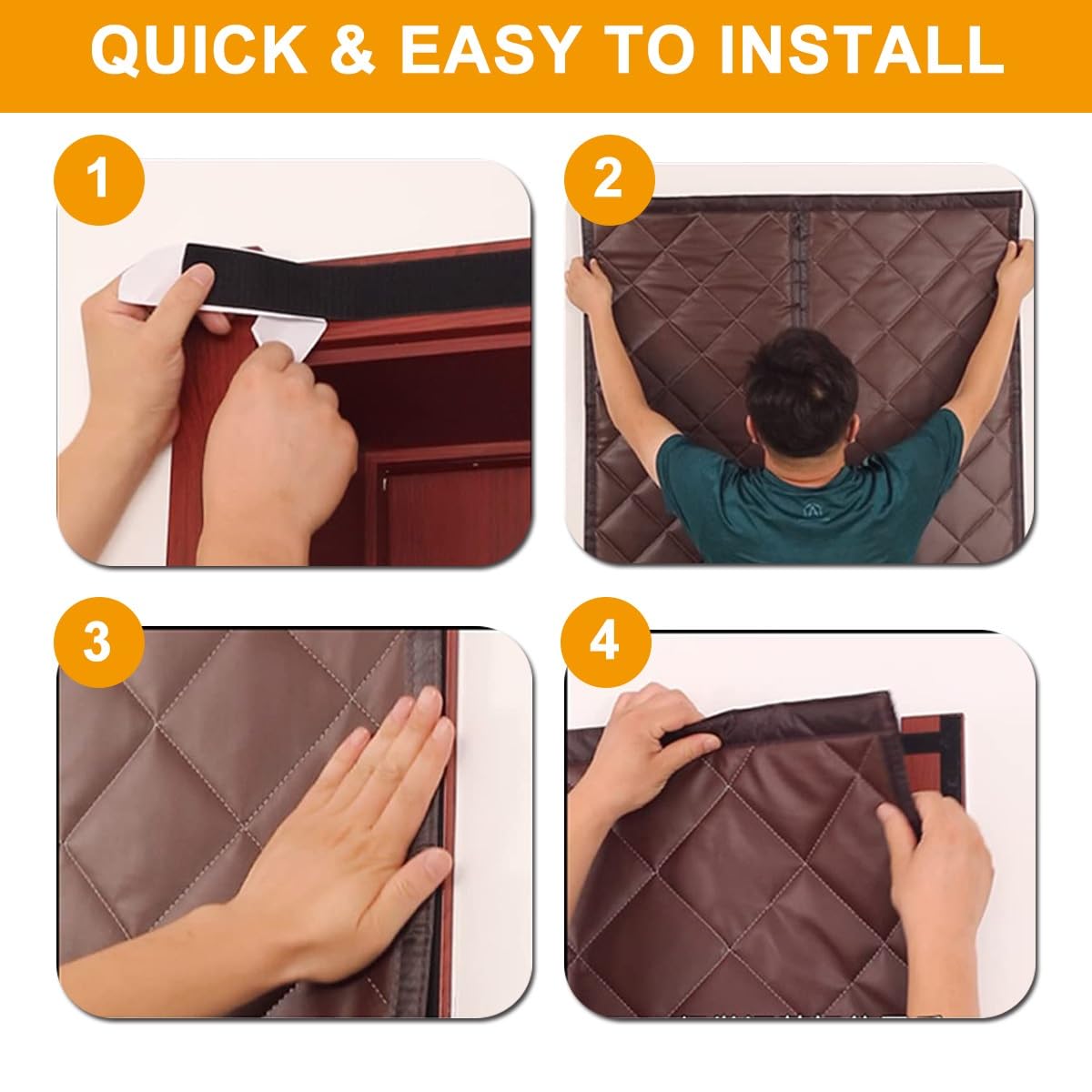 Rideau isolant thermique pour porte, Rideau de porte à isolation thermique magnétique en marron et gris, plusieurs tailles(Brown,140 * 220cm(55"x87"))